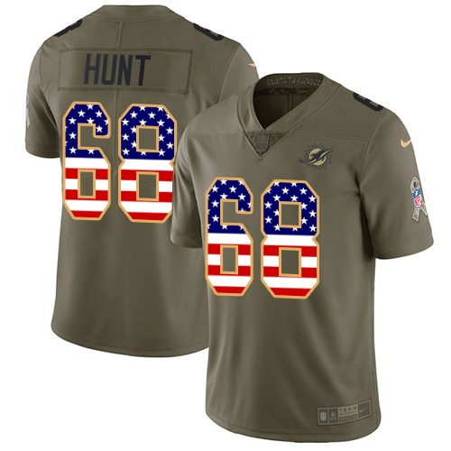 Nike Miami Dolphins #68 Robert Hunt Olive USA Flag Youth Stitched NFL Limited 2017 Salute To Service Jersey